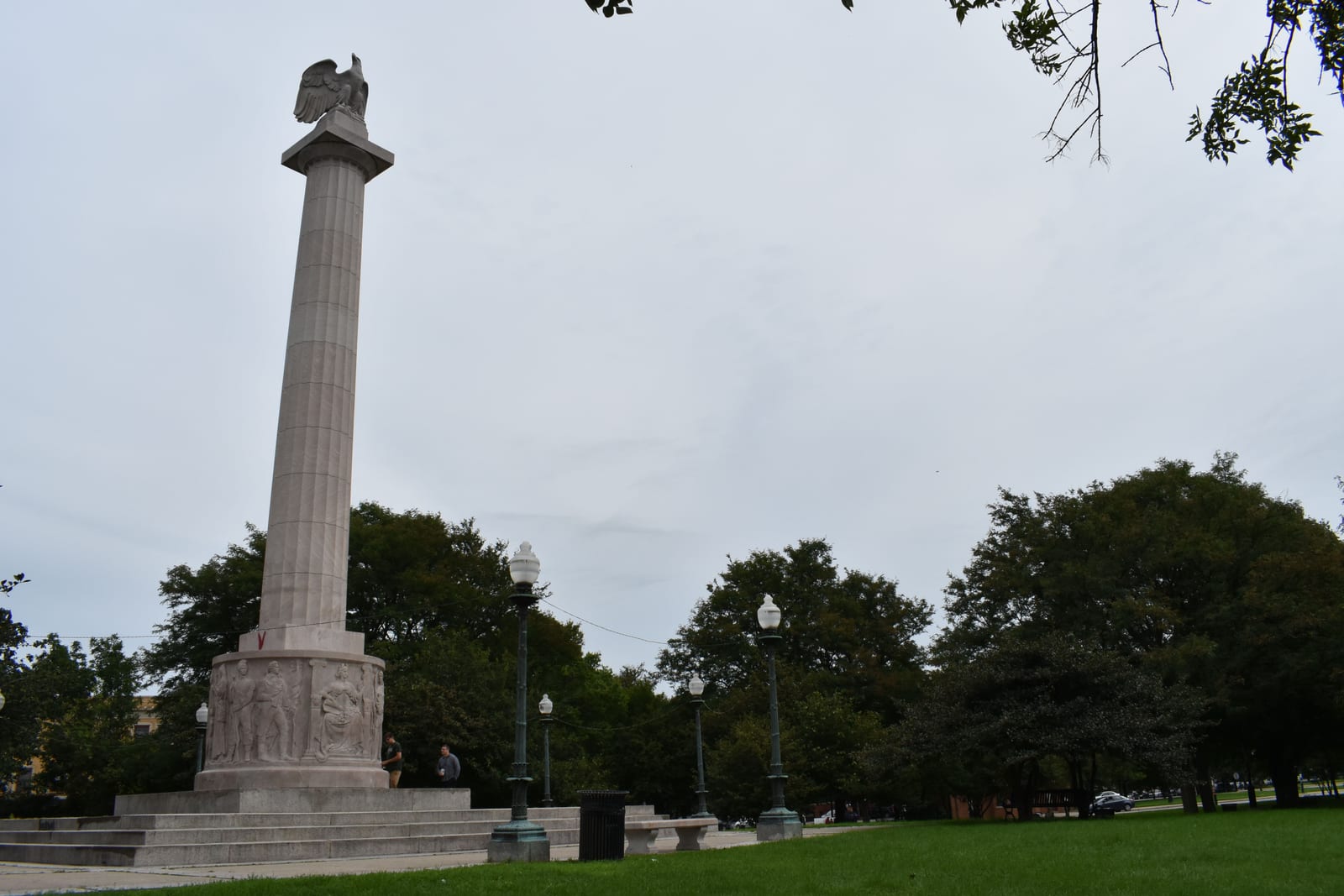The Illinois Centennial Monument column at the center of Logan Square in Chicago